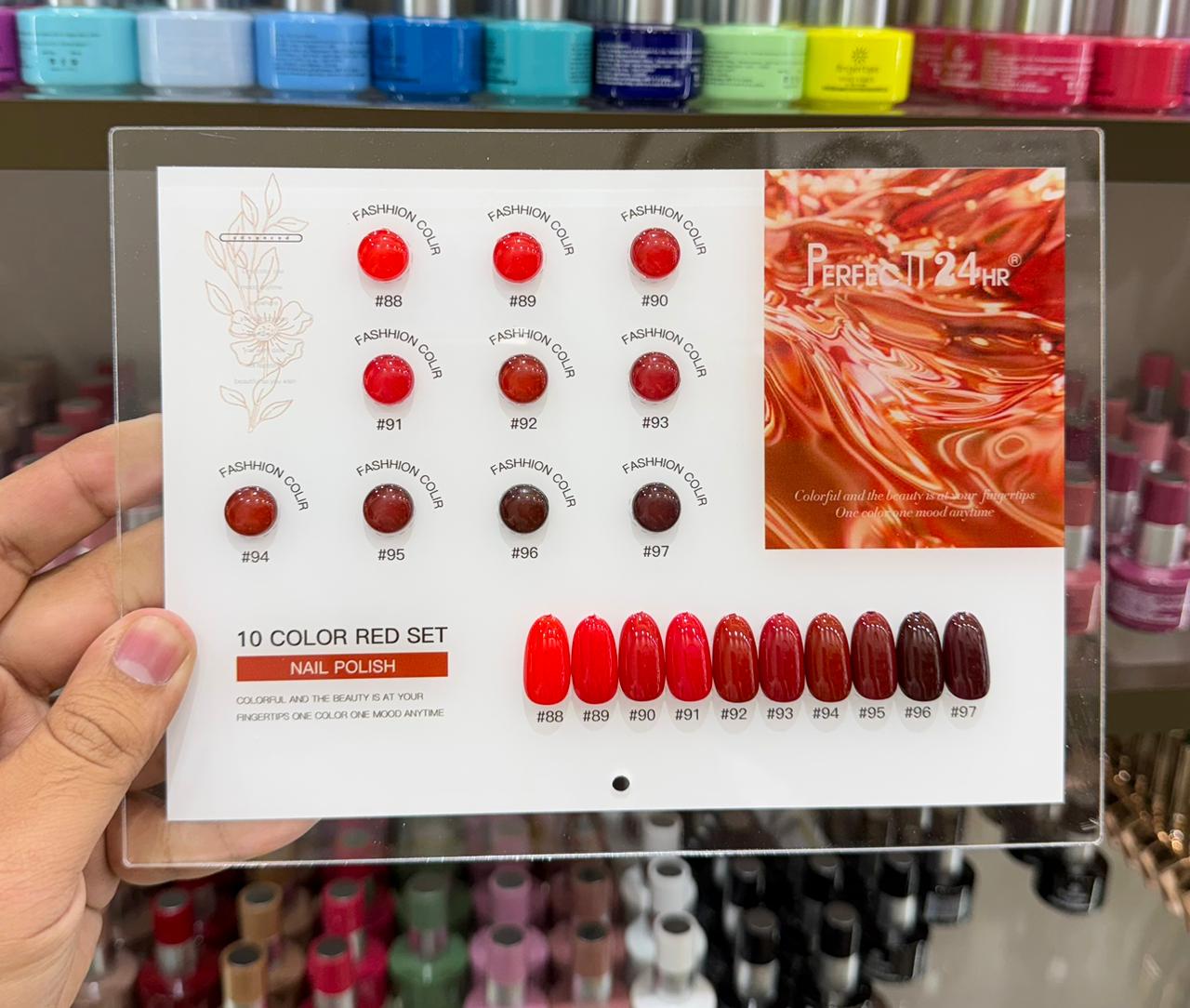 PERFECT 24HR RED FAMILY POLISH SET , 15ML - 10PCS - PREMIUM QUALITY