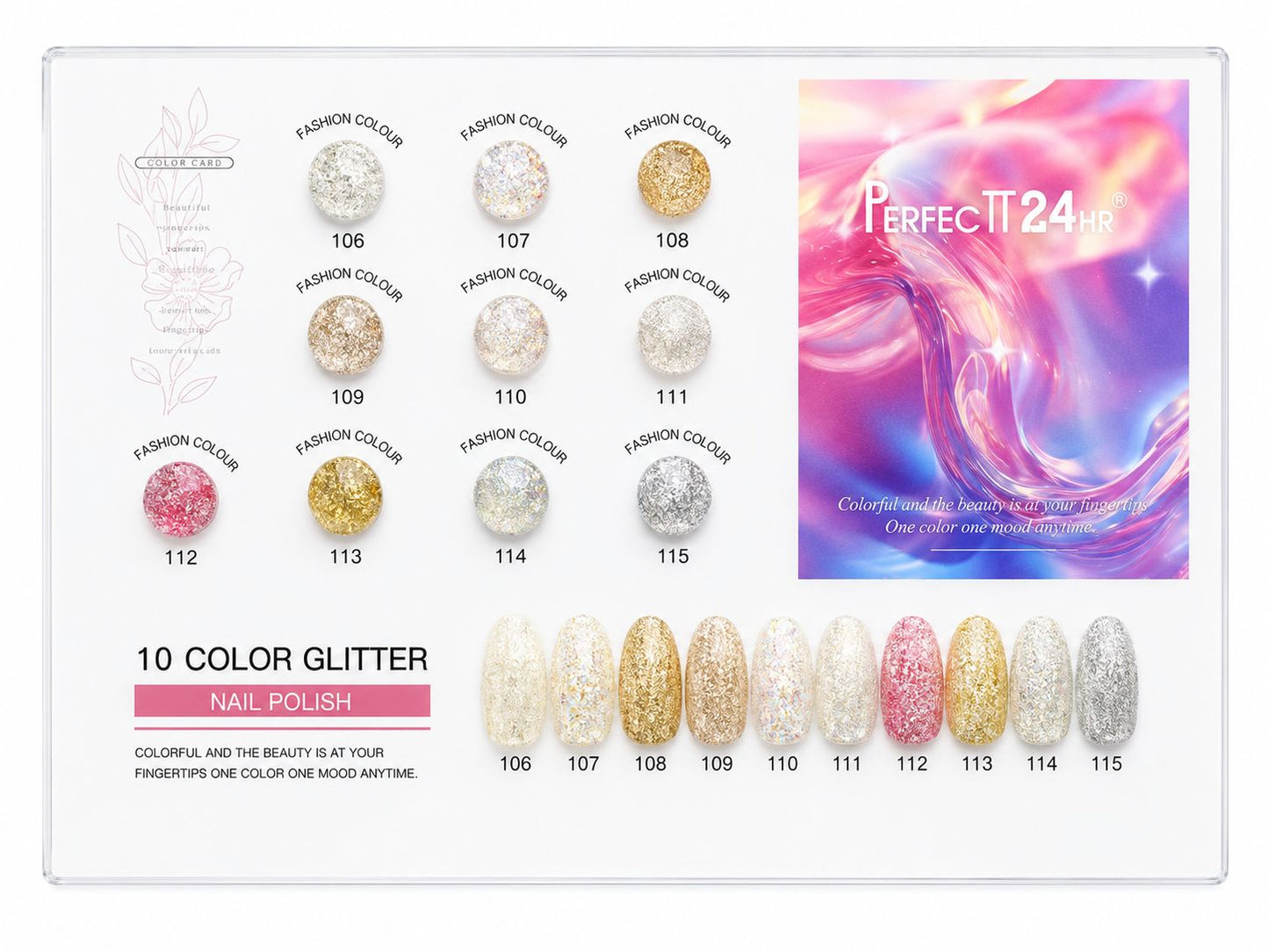 PERFECT 24HR PLATINUM GLITTER POLISH SET , 15ML - 10PCS - PREMIUM QUALITY
