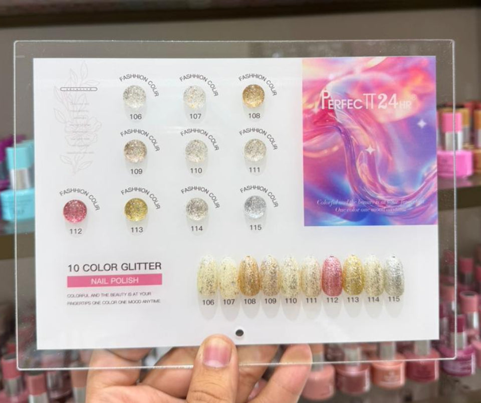 PERFECT 24HR PLATINUM GLITTER POLISH SET , 15ML - 10PCS - PREMIUM QUALITY