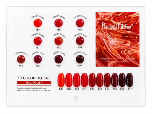 PERFECT 24HR RED FAMILY POLISH SET , 15ML - 10PCS - PREMIUM QUALITY