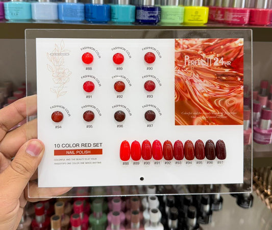PERFECT 24HR RED FAMILY POLISH SET , 15ML - 10PCS - PREMIUM QUALITY